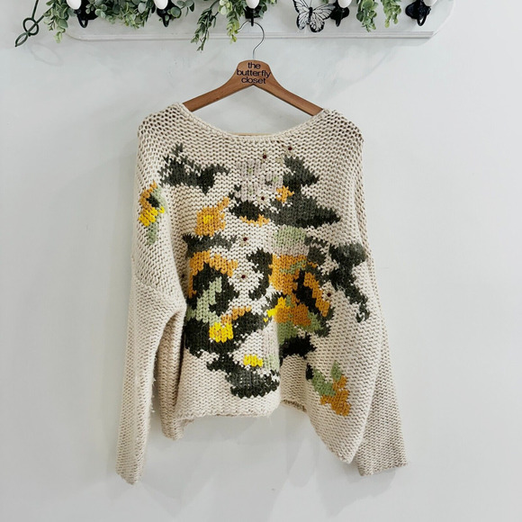 Mes Demoiselles Chunky Knit Floral Print Wool Motif Sweater Size L - Picture 1 of 3